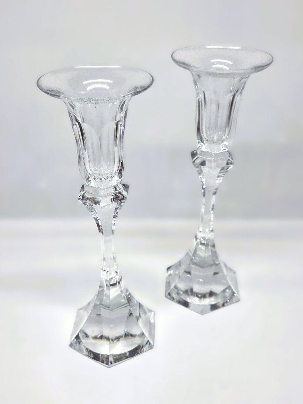 St. Louis Crystal Candlesticks Signed 8" Taper Candle Holder Lot Set Pair France